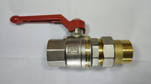 Danfoss 065B8206 - Латунный шаровой кран Danfoss с накидной гайкой и ниппелем ("американка") с рукояткой типа "ручка" Ду 32 мм, PN 40 бар