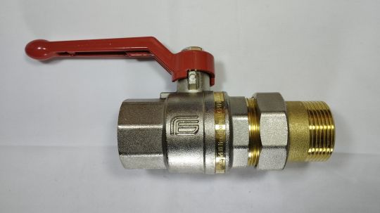 Danfoss 065B8206 - Латунный шаровой кран Danfoss с накидной гайкой и ниппелем ("американка") с рукояткой типа "ручка" Ду 32 мм, PN 40 бар