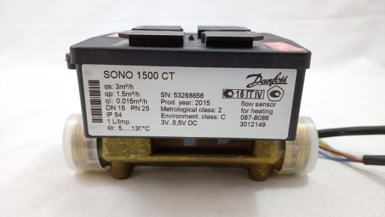 087-8086 Расходомер ультразвуковой типа SONO 1500 CT с наружной резьбой, кабелем длиной 2,5 м, Ду 15 мм, Ру 25 бар, 110 x G3/4B ", расход Gном. 1,5 м3/ч